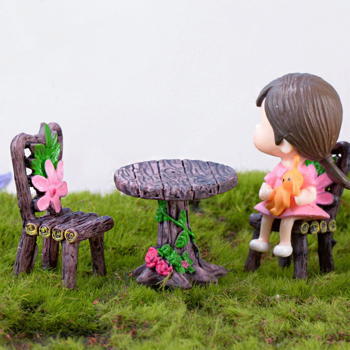 Cayway 17 PCS Miniature Garden Ornaments, Miniature Garden Table and Chairs Set, Fairy Garden Ornaments for Garden Home Micro Landscape Decoration
