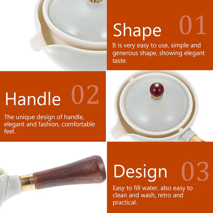 Cabilock 1 Pc Side Pot Ceramic Tea Maker, 360 Rotation Teapot for Flower Tea and Coffee Drinks