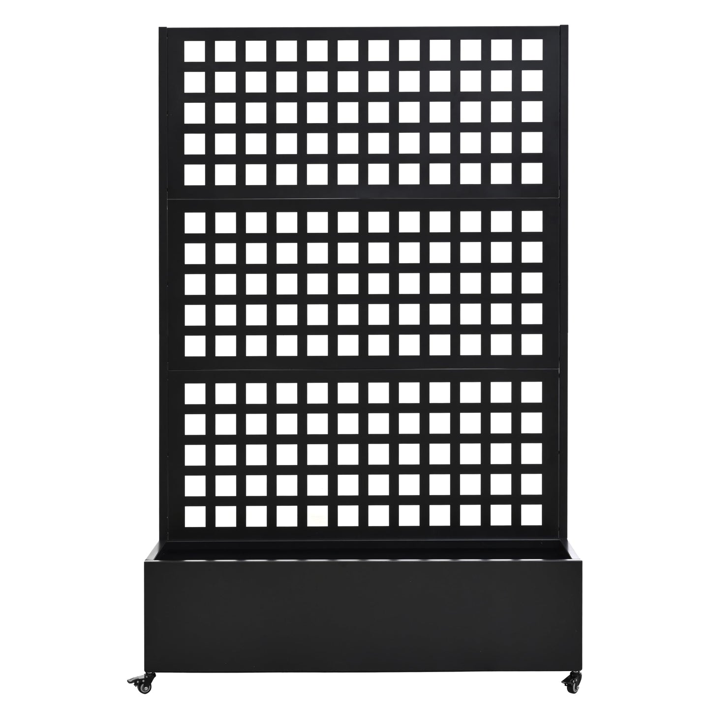 KEIKI 73"x47"x16" Planter Trellis Box with Wheels, Metal Outdoor Resin Raised Garden Bed for Climbing Plants, Large Weather-Resistant Design, Black