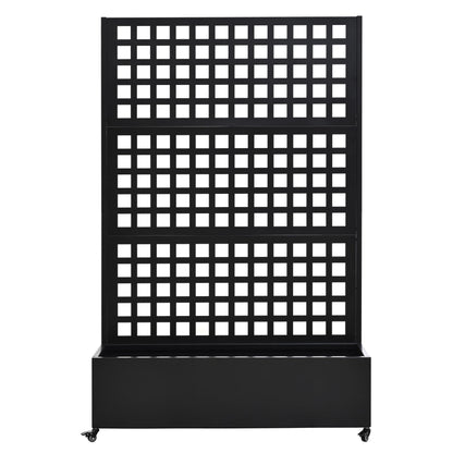 KEIKI 73"x47"x16" Planter Trellis Box with Wheels, Metal Outdoor Resin Raised Garden Bed for Climbing Plants, Large Weather-Resistant Design, Black