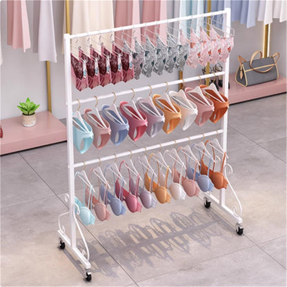Mobile Lingerie Bra Rack Swimsuit Organizer Hanger, Anti-Slip, Underwear Display Stand with Wheels, Commercial Clothing Store Shelf, for Shorts,Hats, Sock, 3 Tier(White,80 * 40 * 130cm)