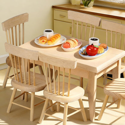 Toddmomy 1 Set Doll Furniture Miniature Furniture Decorative 1/12 Scale Miniature Table Chair Set for Dollhouse Kitchen Food Decoration Accessories (As Shown B)