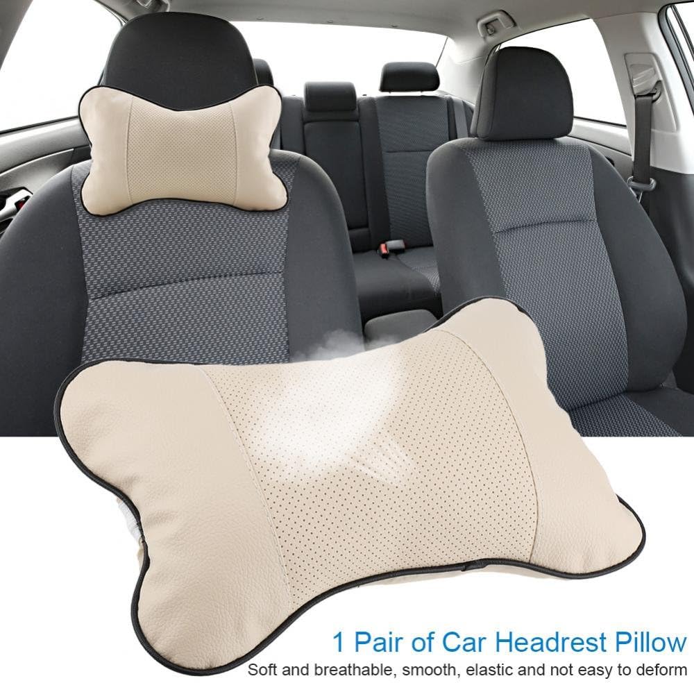 Car Headrest Pillow, Skin-Friendly Headrest Pillow for Car Seat, Office Chair (Beige)