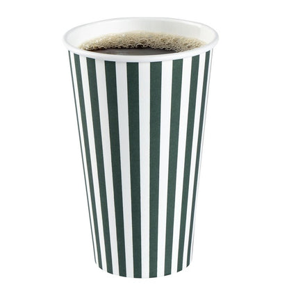 Restaurantware 16 Ounce Disposable Coffee Cups With Lids, 400 Hot Cups With Lids - Sleeves Sold Separately, Single Wall, Forest Green And White Stripe Paper Coffee Cups, For Coffee And More