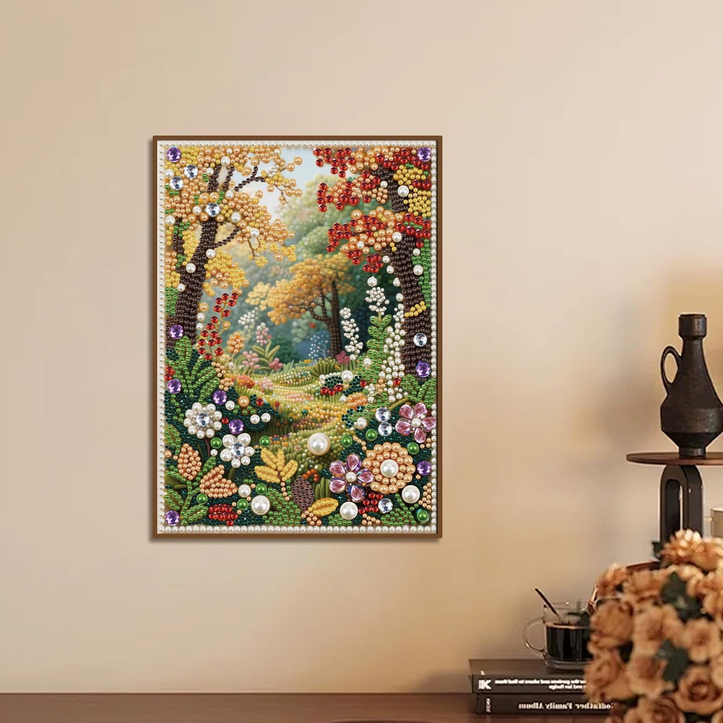 antor DIY Pearl Diamond Painting Kit Garden Landscape Design, Pearl Diamond Art Kits for Adults Beginners, Special Shaped Crystal Rhinestones Painting Kits for Home Wall Decor, 11.81×15.75 Inch
