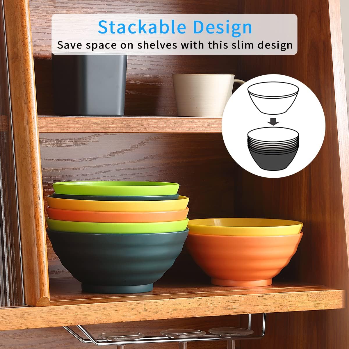 Plastic Bowls Set of 8 Pieces, 2 Sizes 17/34oz Unbreakable Reusable Lightweight Bowls for All Purpose