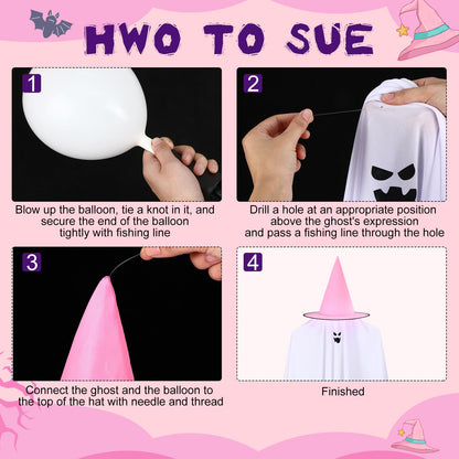 Soulchen 67 Pcs Pink Halloween Decorations Hanging Set 12 Pink Halloween Witch Hats Hanging Scary Ghosts Decor 48 Spooky Bats Wall Stickers 108 ft Rope for Home Front Door Party Ceiling Yard Indoor