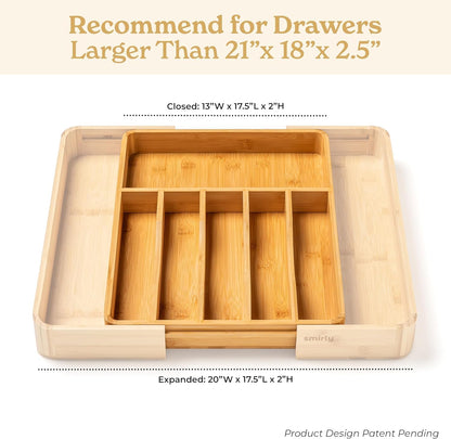 SMIRLY Silverware Drawer Organizer – Bamboo Kitchen Drawer Organizer, Adjustable Utensil Holder and Cutlery Tray, Drawer Dividers for Flatware and Kitchen Utensils
