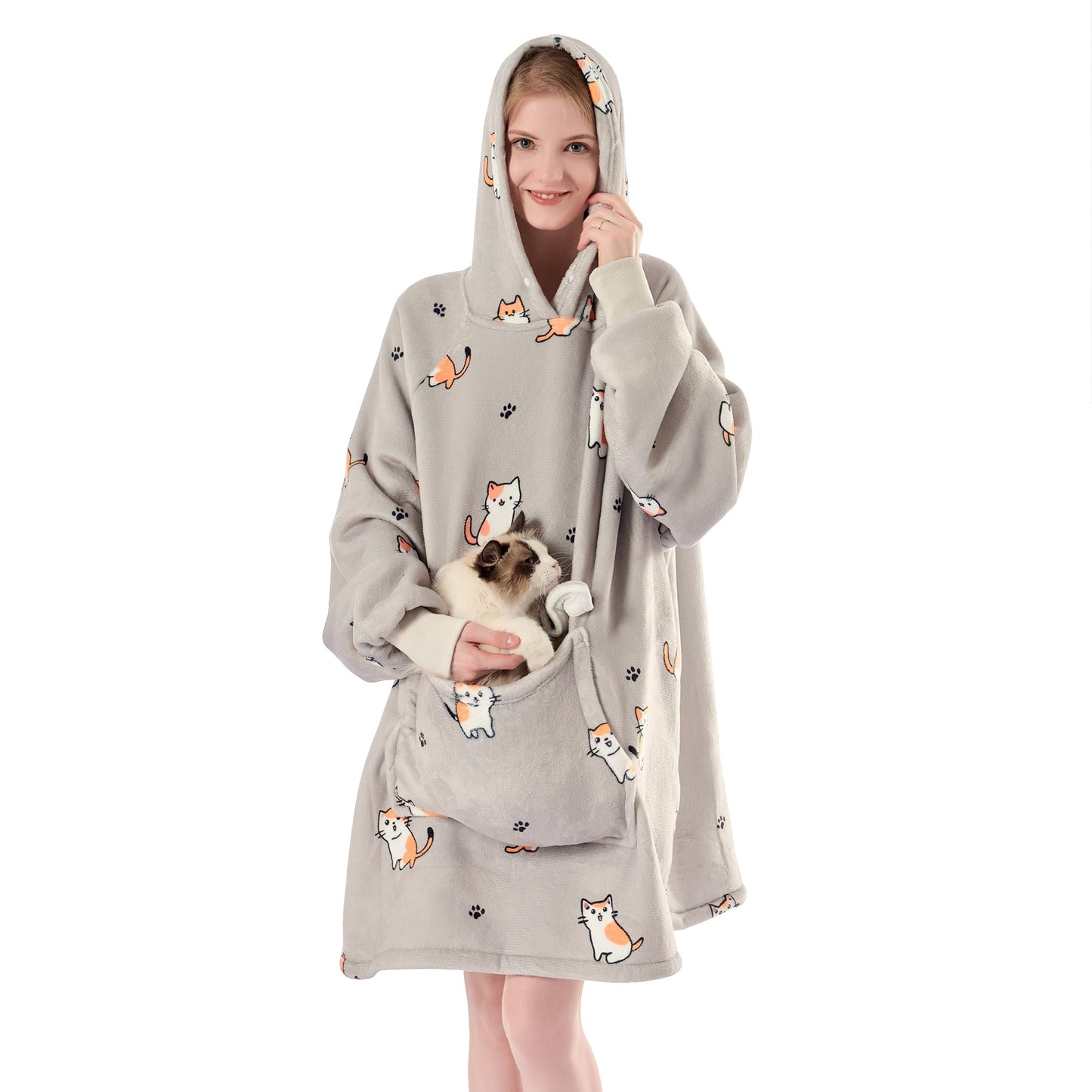 Krifey Wearable Blanket Hoodie, Oversized Sherpa Hooded Blanket for Adults