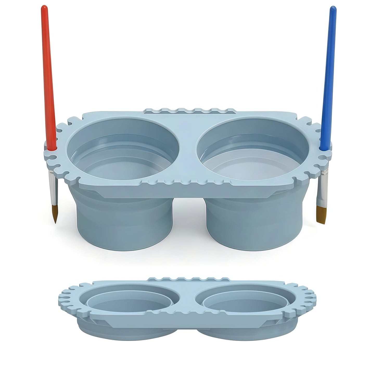 Foldable Silicone Paint Brush Cleaner Cup, Portable Brush Cleaning Rinse Cup with Dual Cleaning Compartments and Brush Holder, for Water-Based Paints, Suitable for Art Students, Plein Air Painters