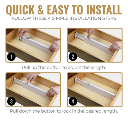 RAPTUROUS Adjustable Deep Drawer Divider – 5" Tall, Expandable 13-22", 10-Pack, Non-Slip Drawer Dividers for Clothes, Dresser, Kitchen & Office Organization (White)