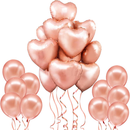 KatchOn Pack of 20 Big Rose Gold Heart Balloons - 18 Inch Rose Gold & Blush Pink Heart Shaped Balloons for Valentines &