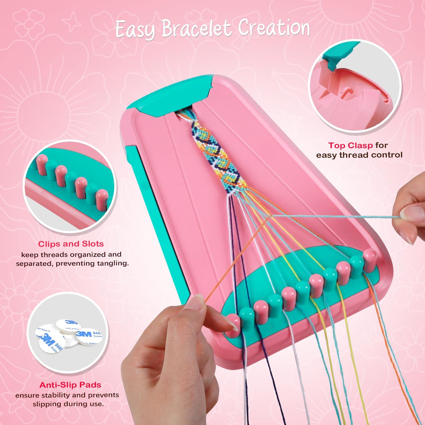 CEUCAL Bracelet Making Kit for Girls - Friendship Bracelet Kit - Birthday Gifts for Ages 6 7 8 9 10 11 12 Year, Arts and Crafts for Kids Ages 8-12 Teen String Bracelets Maker Pink