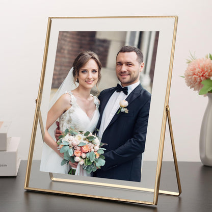 Classura Gold 8x10'' Floating Picture Frame Set of 2,For Photo Sizes (5x7'',6x8'',7x9''),Beautiful Metal Beaded Edge Frames Adjustable Tabletop/Shelf Photo Frame,Classy Gift Choice for Wedding