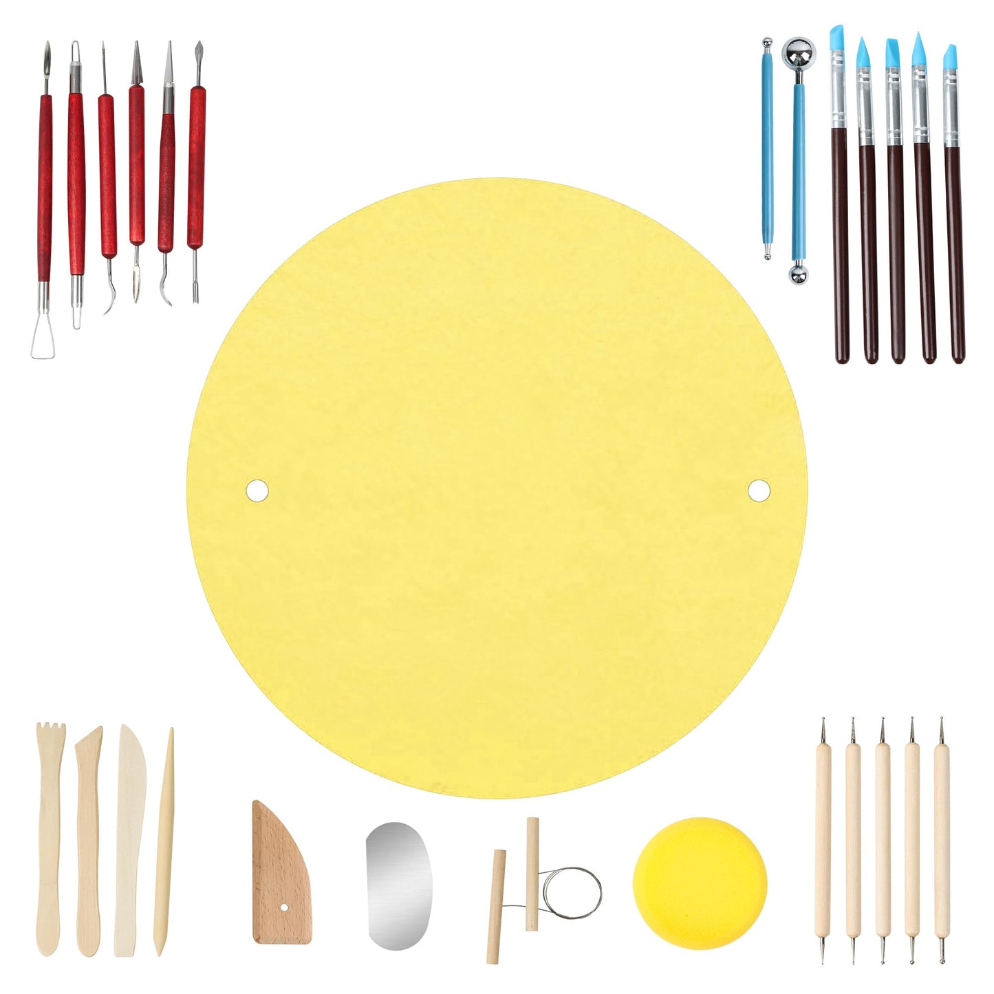 KMSUPERB Pottery Tools Kit with BatMate, 27PCS Clay Sculpting Tools Set, 12" Anti-Slip Pottery Wheel Bat Mat for Ceramics, Polymer Clay, Shaping, Trimming & Carving