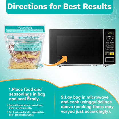 20 Microwave Steam Cooking Bags, Large Size Disposable Bags for Vegetables, Potatoes, Meat, Easy to Use