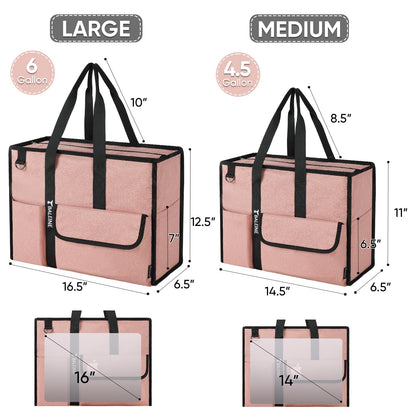 BALEINE Large Utility Tote Bag with Reinforced Bottom, Multi-Pockets and Top Zipper Closure, Perfect for Teachers, Nurses, Travel, Work - Water-Resistant (Medium, Pink)