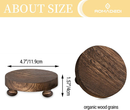 2 Counter Romadedi Farmhouse Wood Riser for Display- pcs Rustic Decor Mini Wooden Pedestal Decorative Round Tray