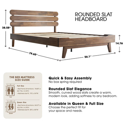 Full Size Solid Wood Platform Bed Frame, Headboard & Footboard, 12 Heavy-Duty Slatted Base, Center Metal Legs, Easy Assembly, No Box Spring Needed, Anti-Slip & Noise-Free, Walnut Finish OZF-37