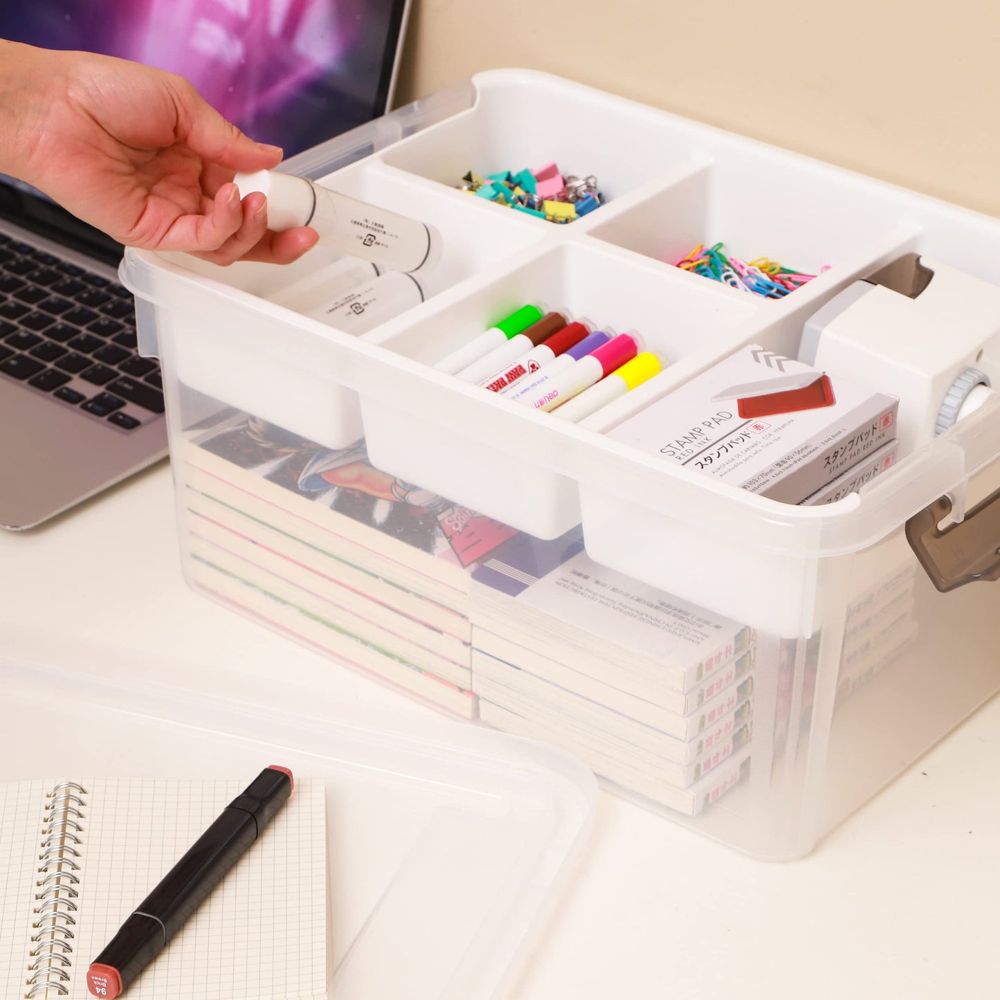 Citylife 17 QT Plastic Storage Box with Removable Tray Craft Organizers and Storage Clear Storage Container for Organizing Bead, Tool, Sewing, Playdoh