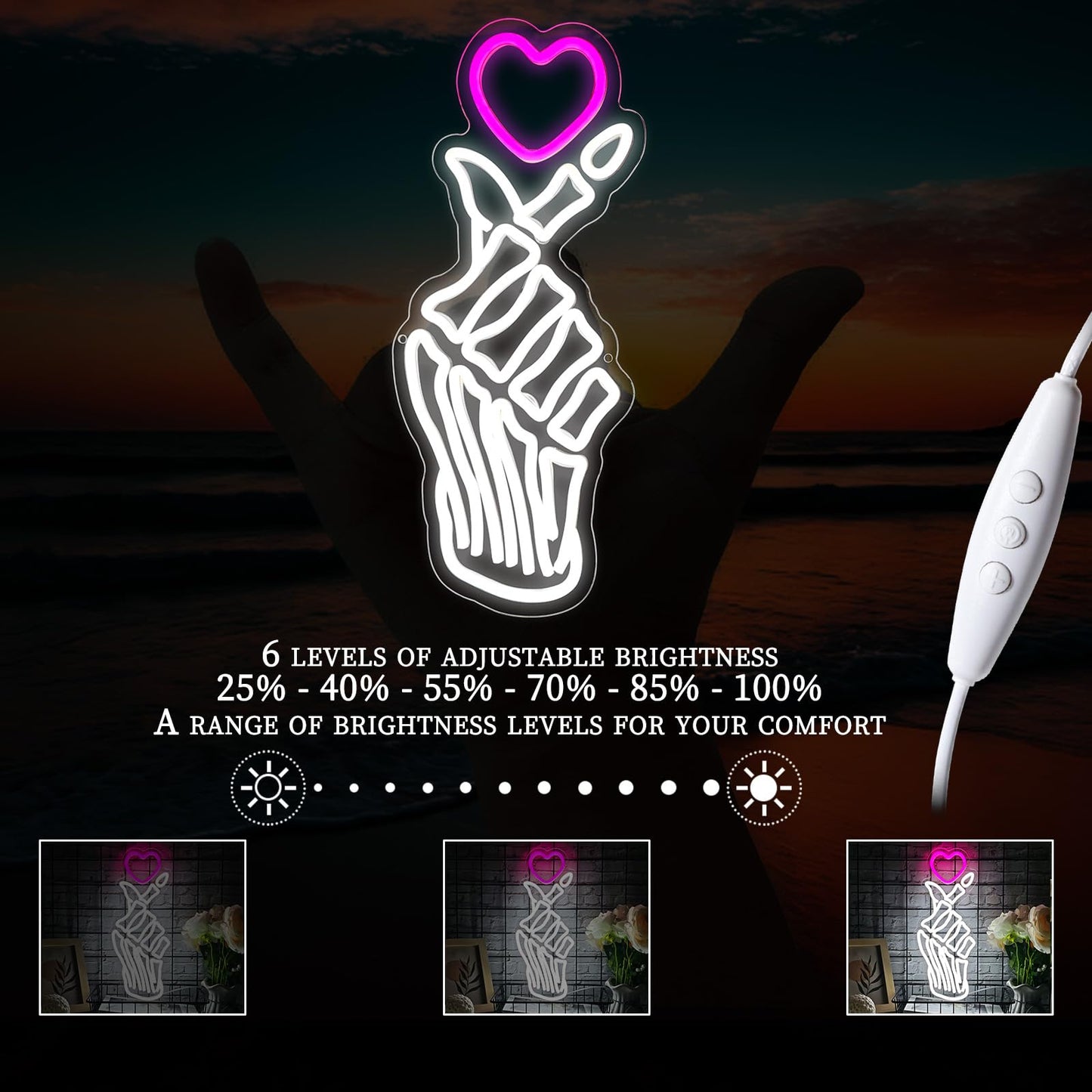 Love Heart Skull Neon Signs, USB Powered Dimmable Led Neon Lights for Home Wall Decor Man Cave Gaming Room Bar Party Birthday Gifts