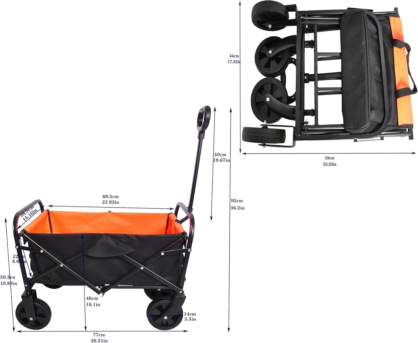 HJRTFLXC Folding cart That Does not Need to be Assembled Station Wagon, Grocery cart (Orange+Black Mini)
