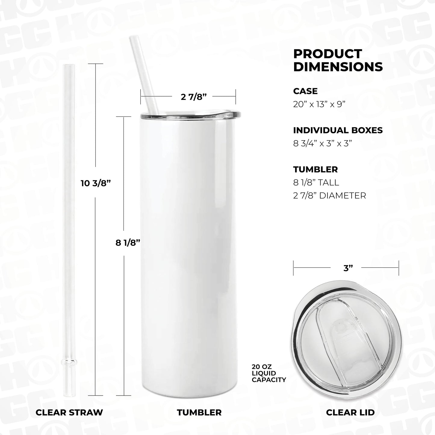 Hogg 20 oz Sublimation Tumblers Holographic (24 Units) - Shimmer Coating, Sublimation Blanks, Bulk Tumblers with Lids and Straws, 20oz Skinny, Blank Cups