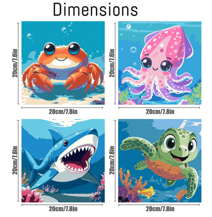 Mrnsiet 4 Pack Framed Paint by Numbers Kit for Kids, Cute Animals Paint by Numbers for Kids Ages 8-12, DIY Acrylic Oil Painting Drawing Kit for Children Beginner 8x8 Inch