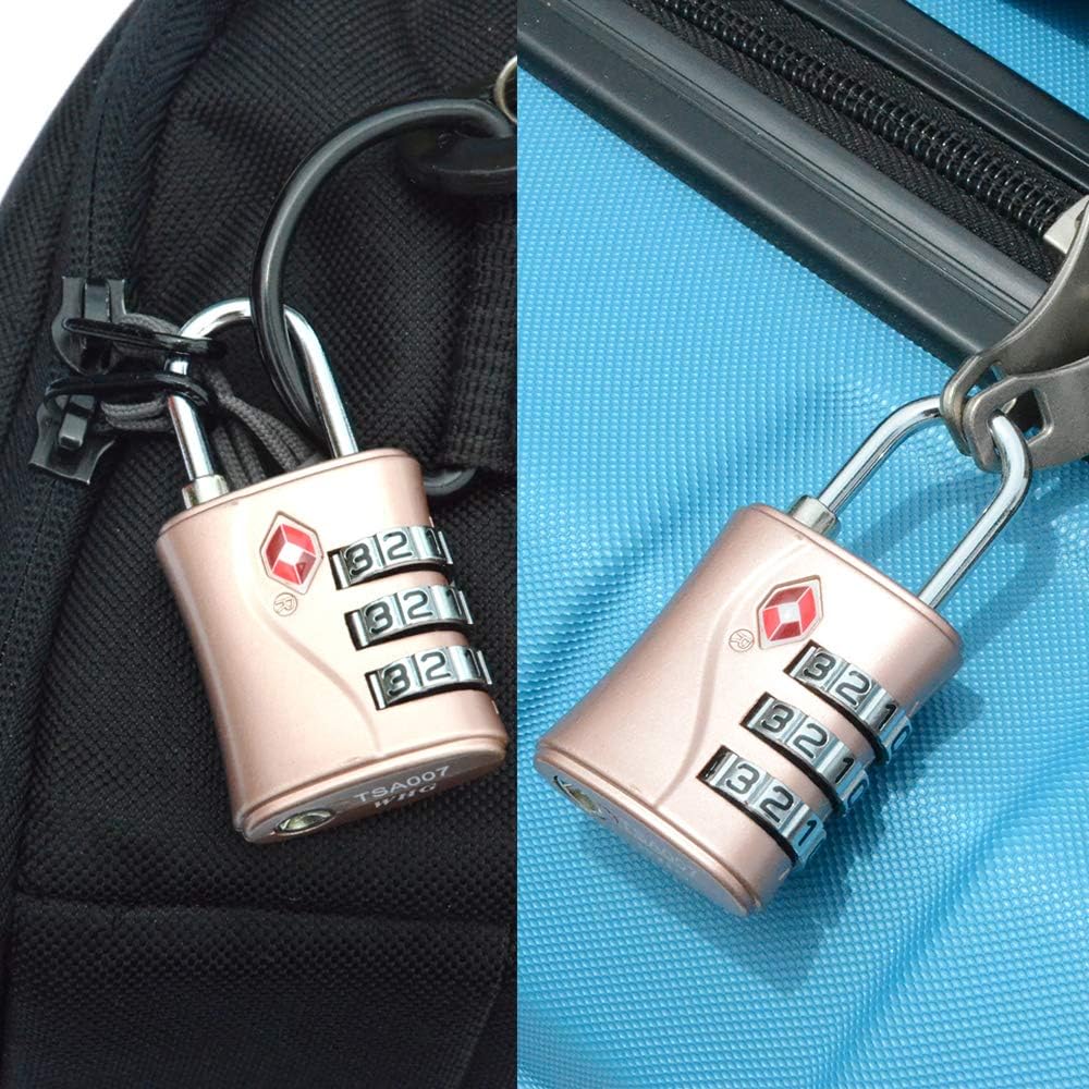 ZHEGE TSA Approved Locks, Luggage Locks, 3 Dial TSA Lock for Suitcases, Backpack, Baggage (Rose Gold)
