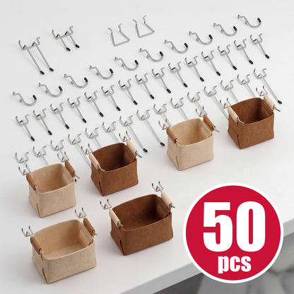 Spampur Peg Board, 4 Pack Metal PegBoard Organizer with Accessories, White Pegboard Panels with 50 Pcs Hooks and Baskets, Wall Organizer for Office, Craft Room Organization, Garage, Sewing Room