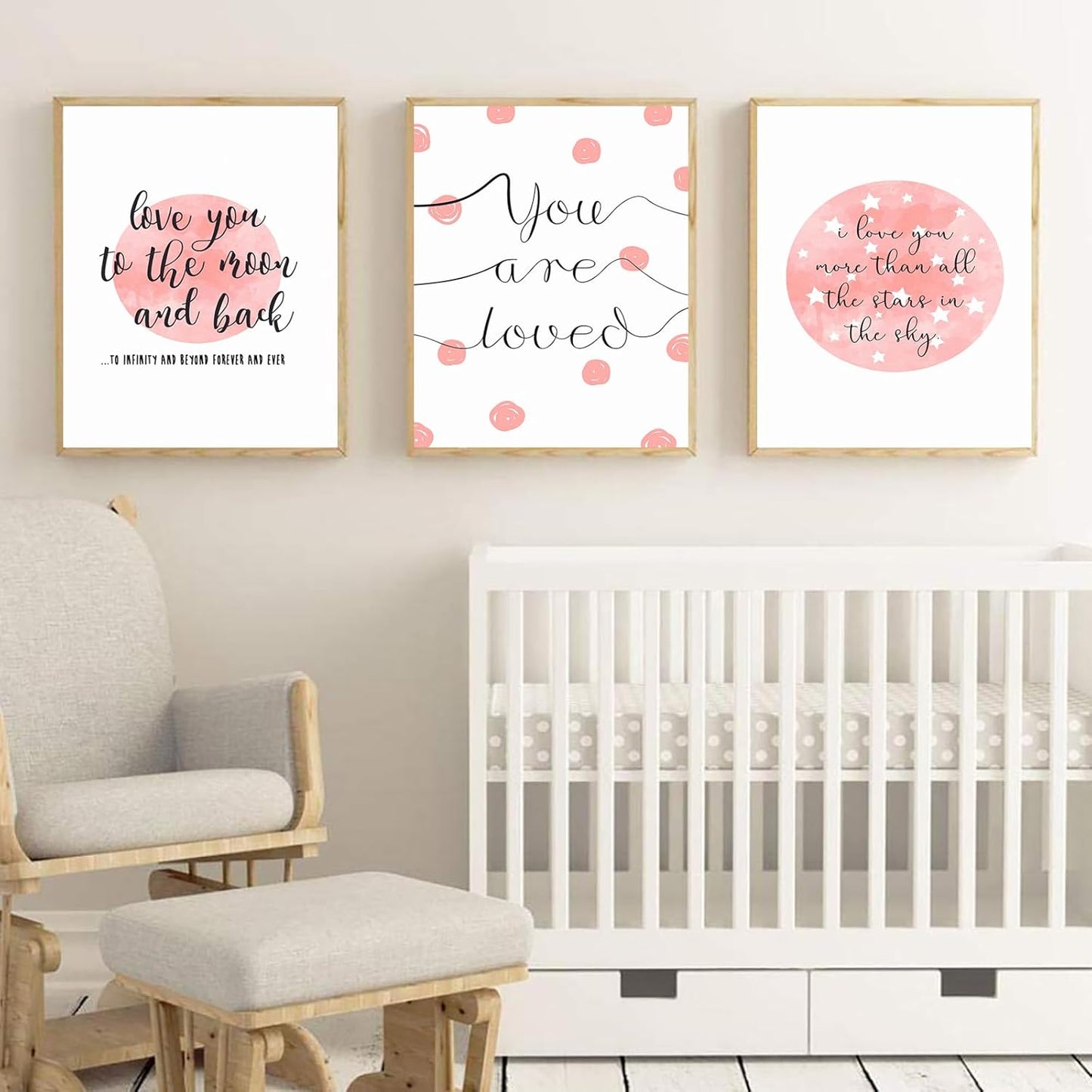 PUYIQARE (16x24inchx3 I Love You To The Moon And Back Wall Art prints Pictures Pink Moon Posters Canvas Painting