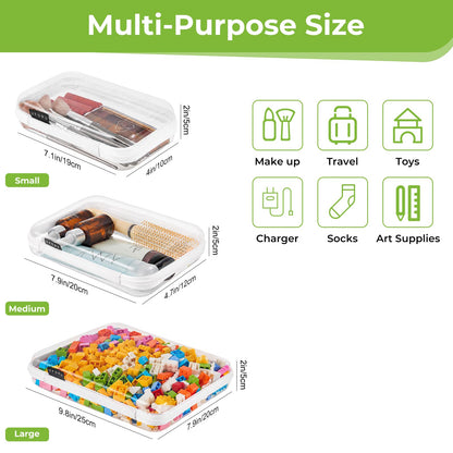 UFORU 3 Pack Clear Hard Shell Zipper Case, Heavy Duty Portable Clear Zipper Pouches, Travel Makeup Organizer & Toiletry Bag, Diaper Bag Organizer Pouches for Toys, Tech & Art Supplies, Medium