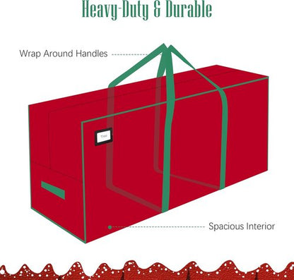 Cosy Family 9 ft Christmas Tree Storage Bag - Durable Extra Large Holiday Tree Bag with Reinforced Handles & Dual Zippers | Red