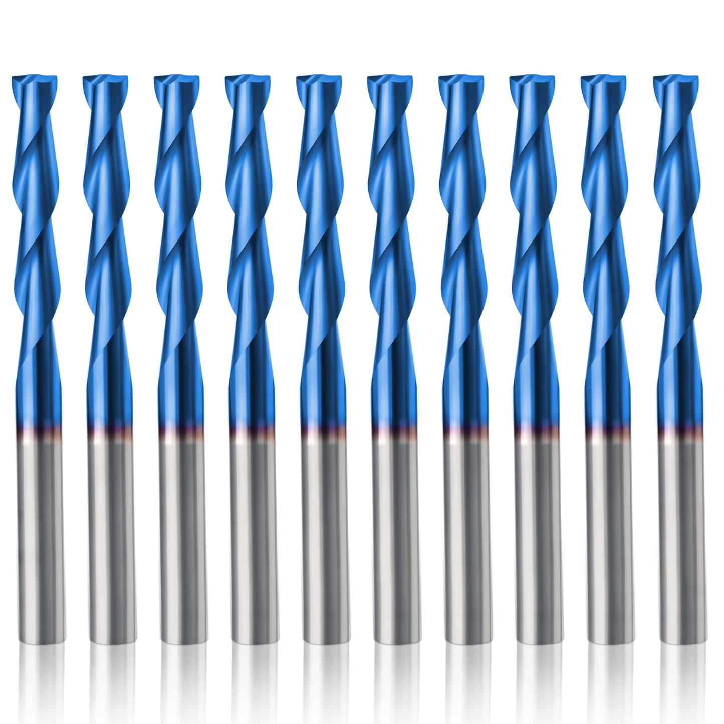 HQMaster CNC Router Bits 1/8" Shank CNC Bit End Mill Flat Nose Carbide Endmill Two Flute Spiral Upcut Milling Cutter Tool Set for Wood PVC MDF Hardwood 10Pcs (1/8"CED x 1/8"SD x 11/16"CEL x 1-1/2"OAL)