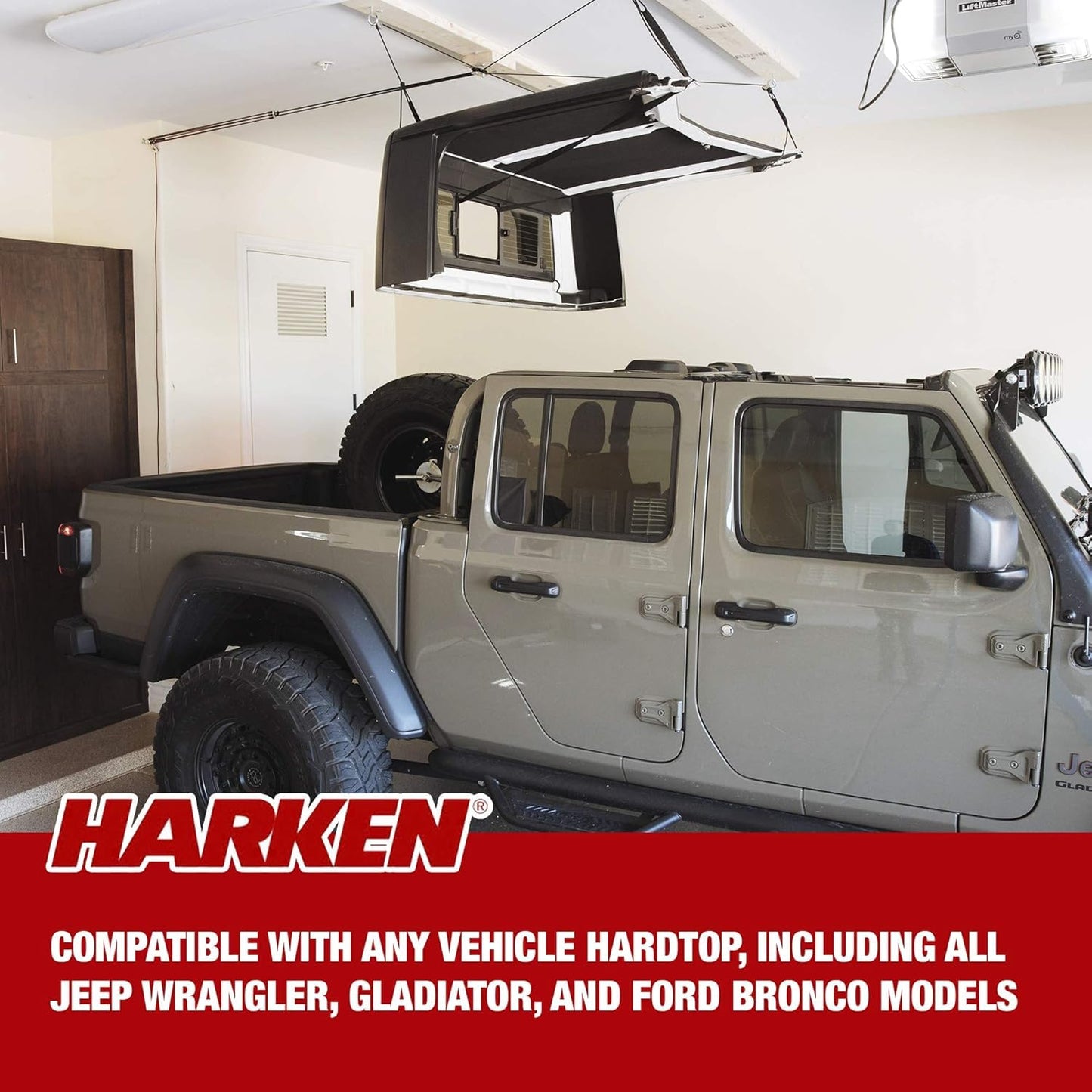 HARKEN - Truck Cap Overhead Garage Storage Hoist, Self-Leveling, Safe Anti-Drop System, Easy One-Person Operation, Smart Garage Organization - 7806.12