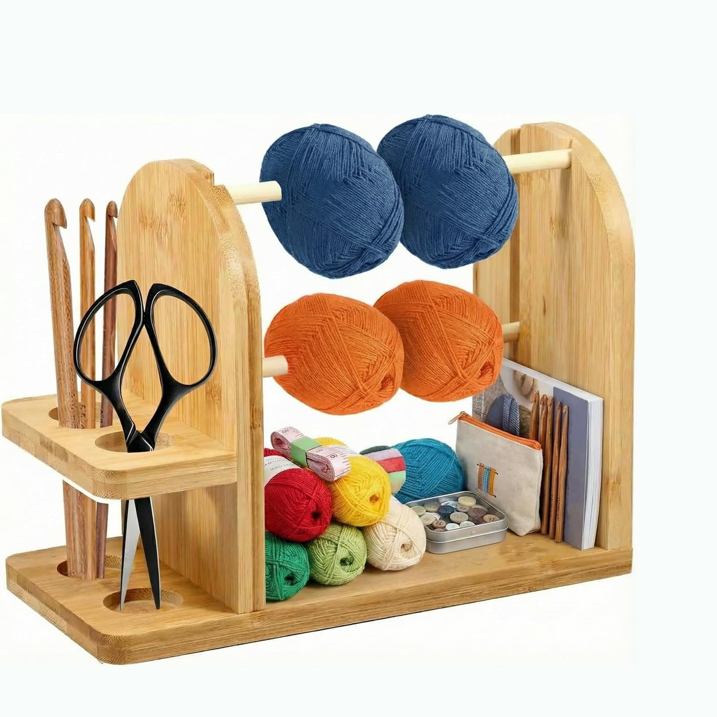 Crochet Yarn Holder, Double Rotating Portable Wooden Yarn Ball Dispenser With Non-Slip Base For Knitting Crocheting, For Mothers, Elders, Women, And Knitting Enthusiasts (1 Pcs)