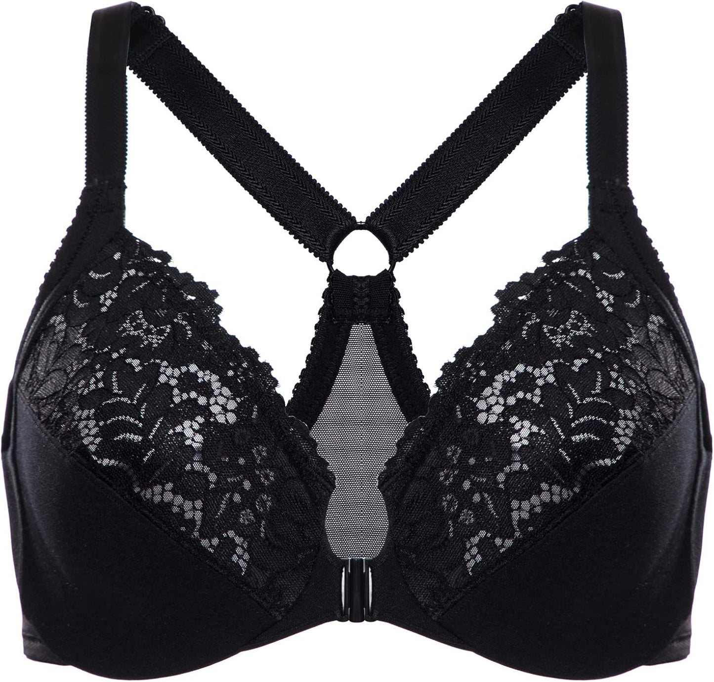DELIMIRA Women's Front Closure Plus Size Full Coverage Lace Underwire Racerback Bra