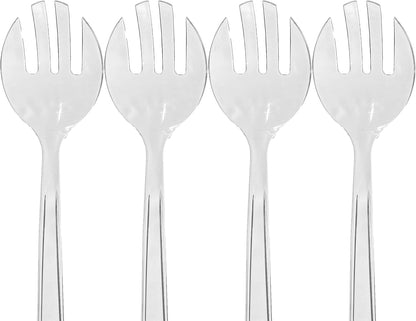 Heavy Duty Disposable Clear Plastic Serving Utensils, Spoons, Forks & Tongs for Weddings, Catering, Parties (4 Forks)