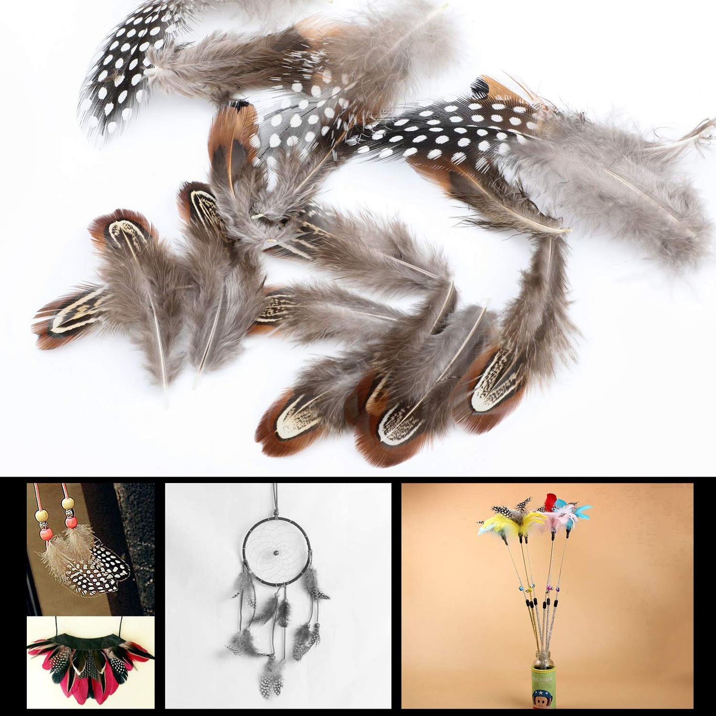 MWOOT 300PCS Spotted Chicken Feathers Natural Pheasant Plumage Feathers for DIY Crafts, Clothing, Jewelry, Wedding, Birthday Party, Dream Catcher Decoration