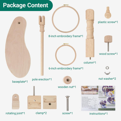 Airo Beech Wood Embroidery Hoop Stand, with 2 Pcs 6'' 8'' Embroidery Hoops, Rotatable, Tool-Free Installation, for Cross Stitch , Embroidery, Sewing Needlework