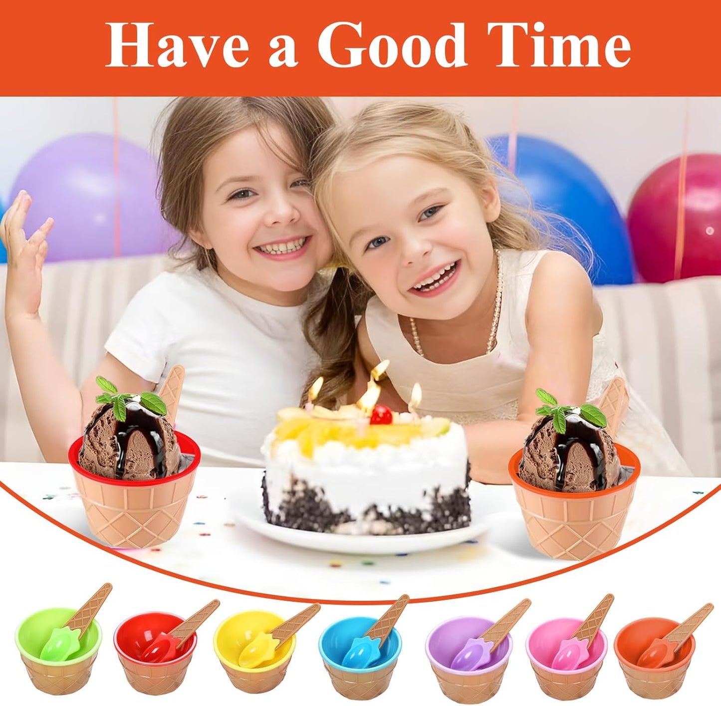 20 Pack Summer RICHSC-PAN Ice Cream Bowls, Cartoon Candy Color Ice Sundae Cups with Spoon. Multi-Color Reusable