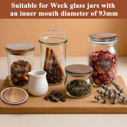 2 Pack Lids for Weck Jars 100mm Opening Acacia Tulip Glass Jar Lid with Silicone Airtight Jar Wooden Lids Fits for Weck Jar Models 738 739 740 741 742 743 744 745 748 974