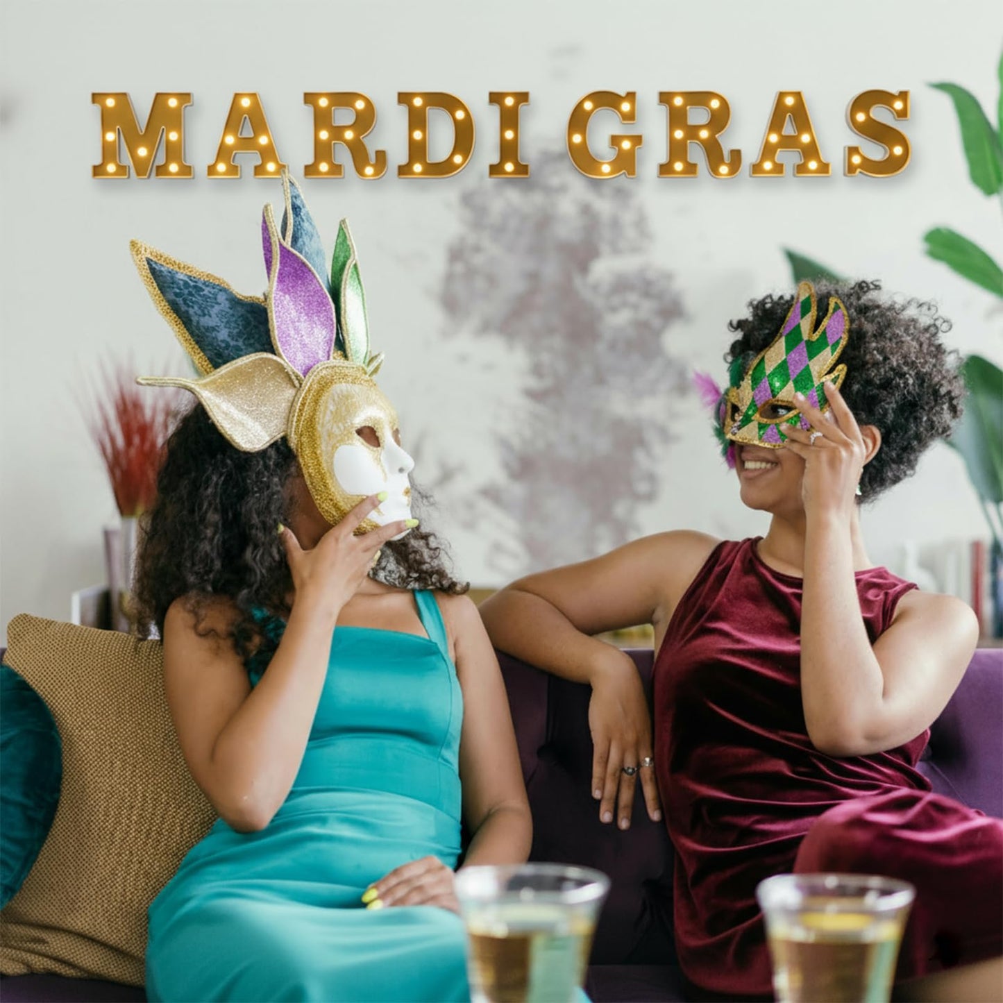 9Pcs Mardi Gras Light Up Letters, Mardi Gras LED Letters Lights, Battery Powered Marquee Light with Golden Mirror Surface for Mardi Gras Table Decorations Party - Mardi Gras Party Decor Table Centerpieces Wall Sign