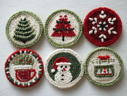6PCS Punch Needle Coaster Kit Merry Christmas Theme Easy for Beginners Stress Relief Craft Set with Hoop Yarn & Patterns DIY Embroidery Mug Rug Kit for Adults Kids Home Decor-2