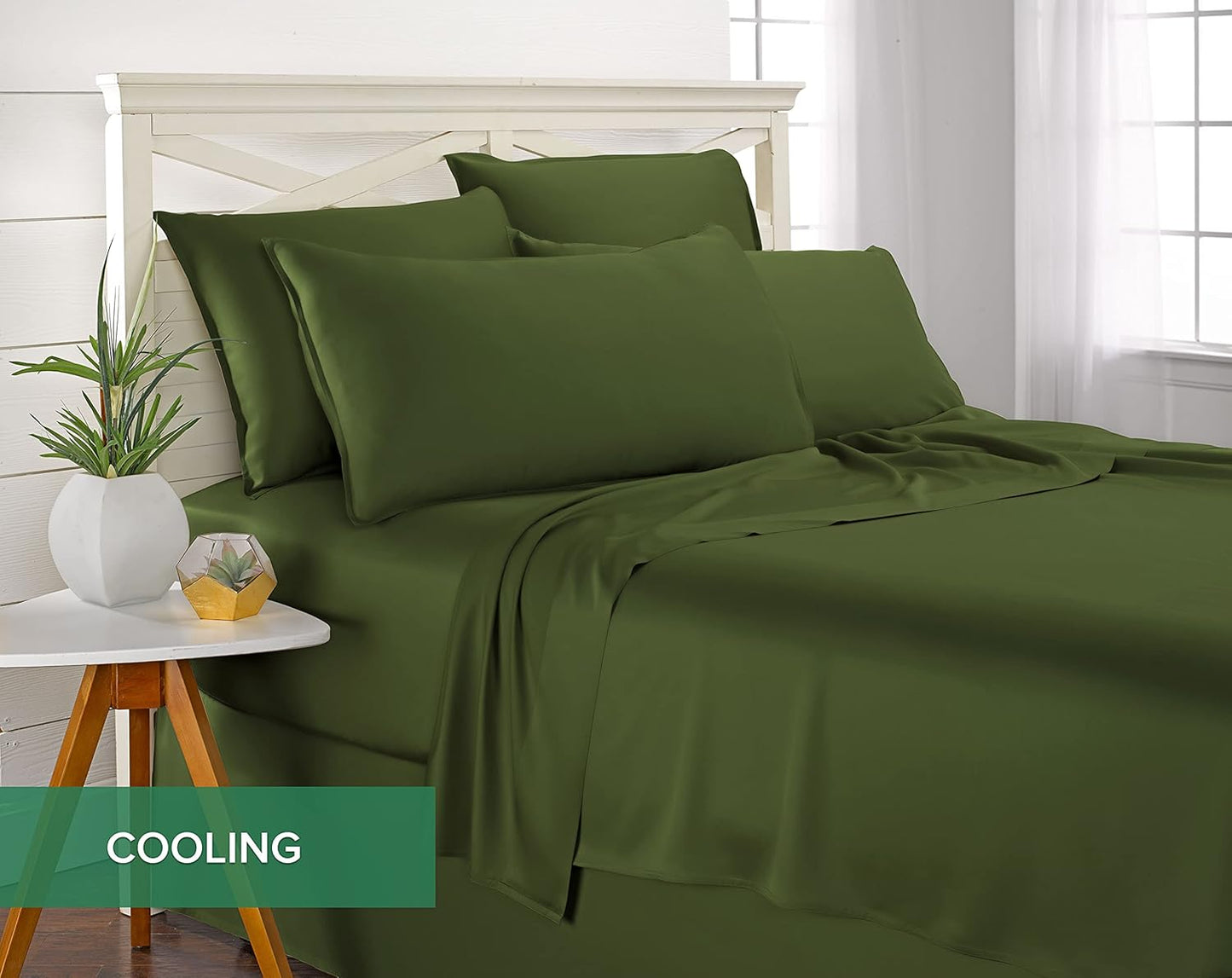 Pure Bamboo King Sheets - Luxuriously Soft & Cooling 100% Organic Viscose Bed Sheet Set | King Size, Pesto Color