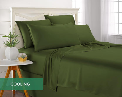 Pure Bamboo King Sheets - Luxuriously Soft & Cooling 100% Organic Viscose Bed Sheet Set | King Size, Pesto Color