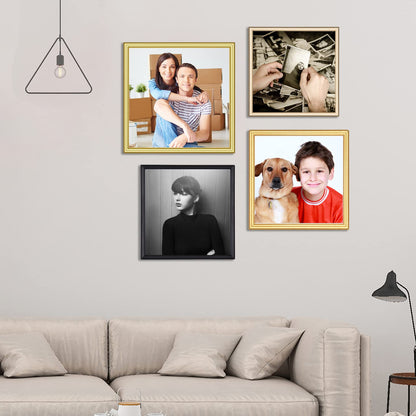 Autjvy 5x5 Picture Frames Gold - Brushed Brass Modern Simple Thin Aluminum Metal Photo Frame with HD Real Glass, Display for Tabletop and Wall Collage. (2 Pack)