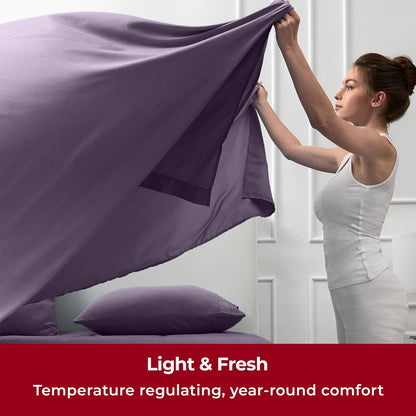 Mellanni Twin XL Sheets Set - 3 PC Hotel Luxury Bedding - Extra Soft, Cooling, Wrinkle Resistant (Twin Extra Long, Purple)