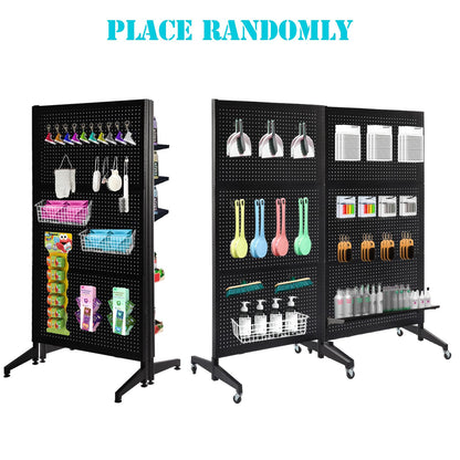 3'x 6' Black Pegboard Panels Display Stand with T-Base, Metal Peg Board Organizer Panels Display Rack With Wheel, Craft Fair Display Rack, Art Display Stand, Retail Display, Extra 20 pieces Hooks