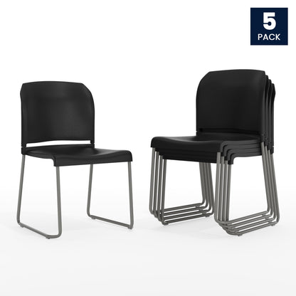 Flash Furniture Hercules Series Contoured Stacking Chairs for Waiting Rooms and Offices, Ergonomic Lobby Chairs with Curved Back, Set of 5, Black